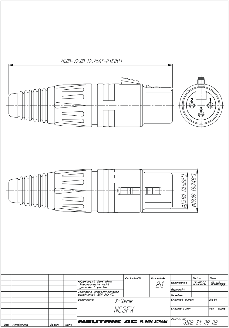 XLR 3PIN, ligzda, vadam, pelka/melna krasa, NEUTRIK