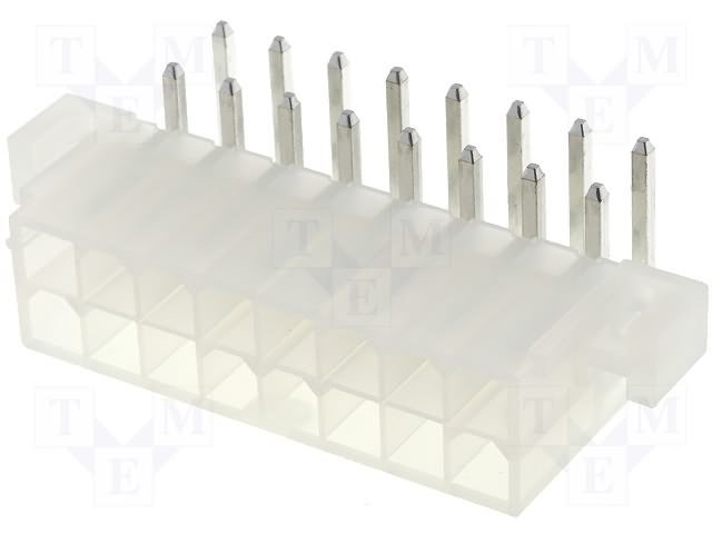 16pin(2x8), "papa", 4.2x4.2mm, THT, "Mini-Fit® serija, 9A/600V, leņķisks 90°