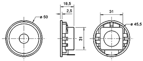 Skaļrunis 2W, 8R, 180...17000Hz, 84dB, D=50mm x18mm