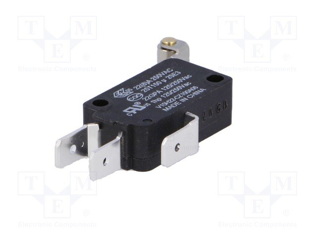 Mikropārslēdzējs ar sviru (ar ruliti) L=12.5mm, SPDT, ON-(ON), 22A/250VAC, IP40, 27.8x10.3x15.9mm, viens kontakts, HONEYWELL