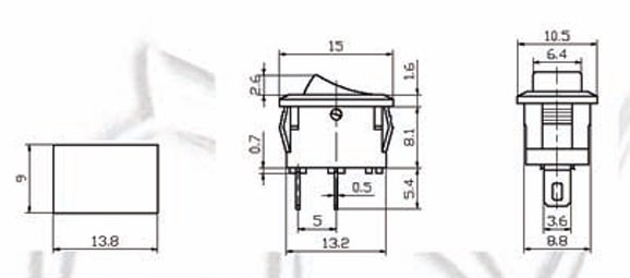 Taustiņslēdzis SPST, ON-OFF, 1A/250VAC, 13.2x8.8x8.1mm, (--O), melnā krasa, ar fiksāciju