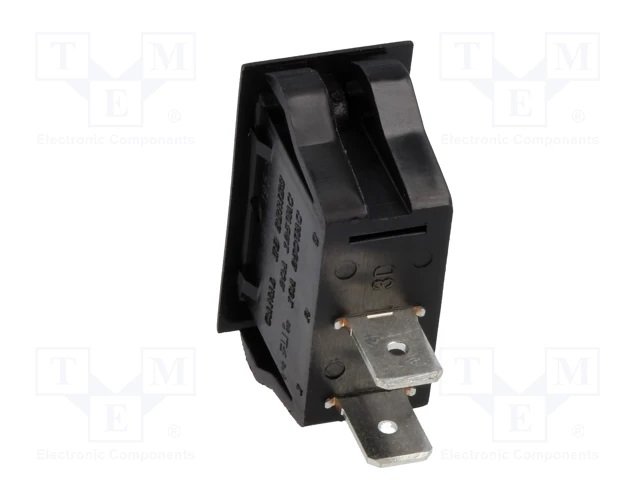 Taustiņslēdzis SPST, ON-OFF, 16A/250VAC, 16.5x32mm, melnā/satkanā krasa, ar fiksāciju