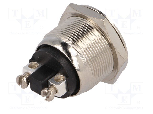 Poga M19x29mm, SPST-NO, OFF-(ON), 2A/250VAC, IP40, metalā, antivandalā, bez fiksacijas