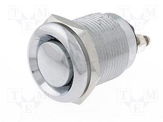 Poga M19x35mm, SPST-NO, OFF-(ON), 2A/250VAC, IP40, metalā, antivandalā, bez fiksacijas