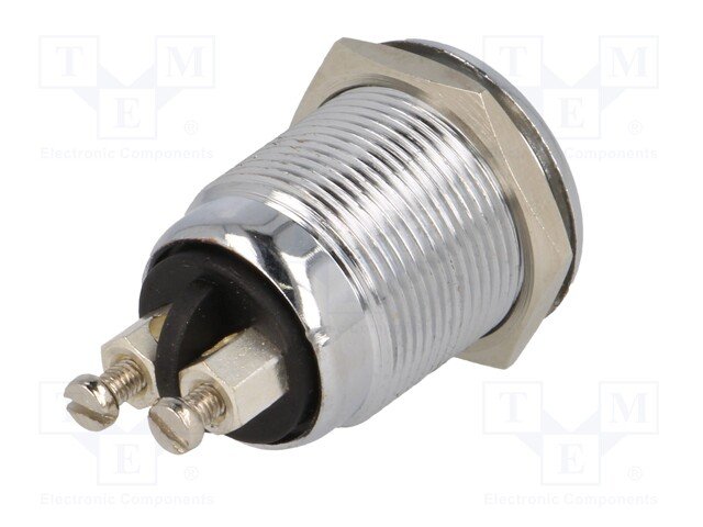 Poga M19x35mm, SPST-NO, OFF-(ON), 2A/250VAC, IP40, metalā, antivandalā, bez fiksacijas