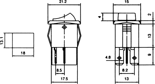 Taustiņslēdzis DPST, ON-OFF, 3A/250VAC, 21.2x15x24, (--O), melnā krasa, ar fiksāciju