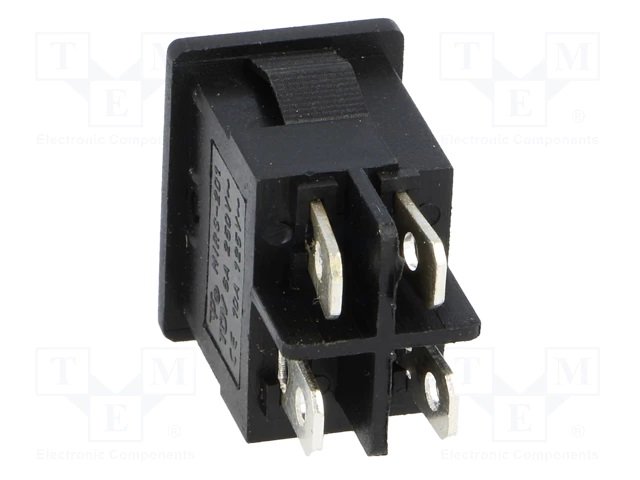 Taustiņslēdzis DPST, ON-OFF, 3A/250VAC (II), 21.2x15x24, (--O), melnā krasa, ar fiksāciju