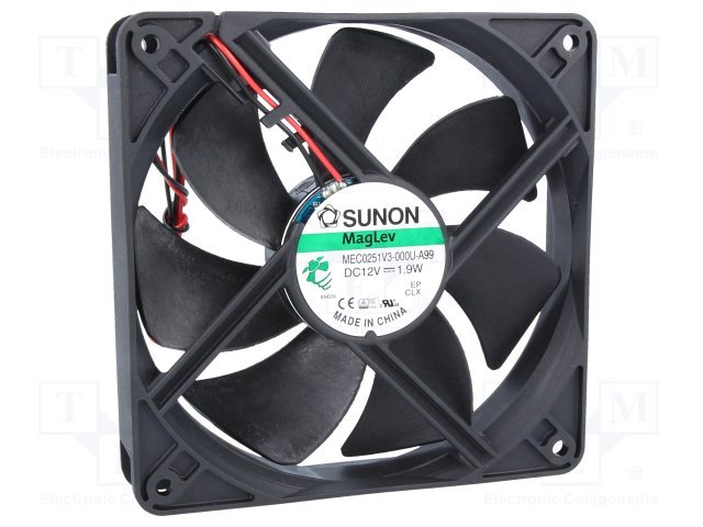 120x120x25mm, DC12V, MagLev, 127.4m3/h, 34dBA, 2200rpm, 1.9W Ventilators