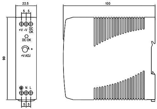 Barošanas avots, 15V, 1.34A, 20W, 85÷264VAC, DIN sliedei, Mean Well