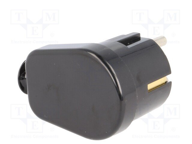 Tikla štekers, Uni-Schuko, 250VAC/16A, 2P+PE, melna krasa, leņķisks, ar zemi