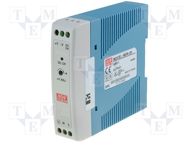 Barošanas avots, 5V, 3A, 15W, 85÷264VAC, DIN sliedei, Mean Well