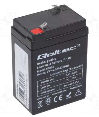 Rūpņiecības svina-skabes akumulators 6V, 4.5Ah, 70x47x101mm, 0.8kg, QOLTEC