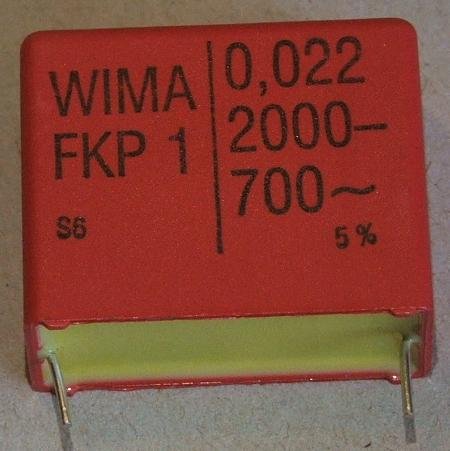 22nF/2000VDC, 700VAC, ±5%, polipropilēns kondensātors 27.5mm, 15x26x31.5mm, WIMA