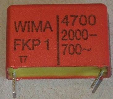 4.7nF/2000VDC, 700VAC, ±5%, polipropilēns kondensātors 22.5mm, 8.5x18.5x26.5mm, WIMA