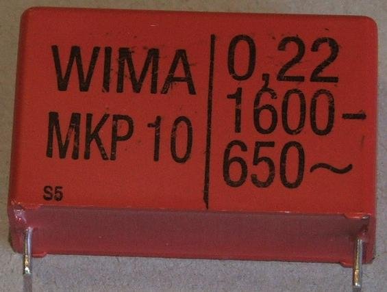 220nF/1600VDC, 650VAC, ±20%, polipropilēns kondensātors 37.5mm, 15x26x41.5mm, WIMA
