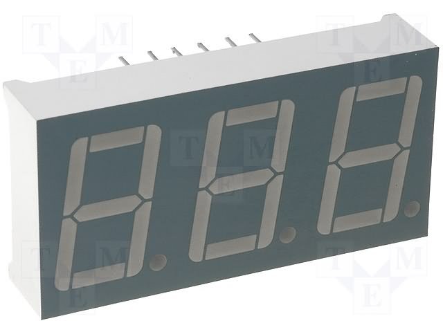 7LED indikators, trijkāršs, 14.2mm, 19x37.6mm, kopējs anods, dinamiska indikacija, sarkana krasa