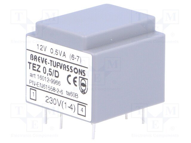 Transformators 220V=>12V, 40mA, 0.5VA, 22x24x19mm