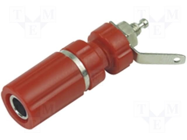 Testera ligzda, 4mm, 24A/60VDC, L=47mm, šasijai, sarkana krasa