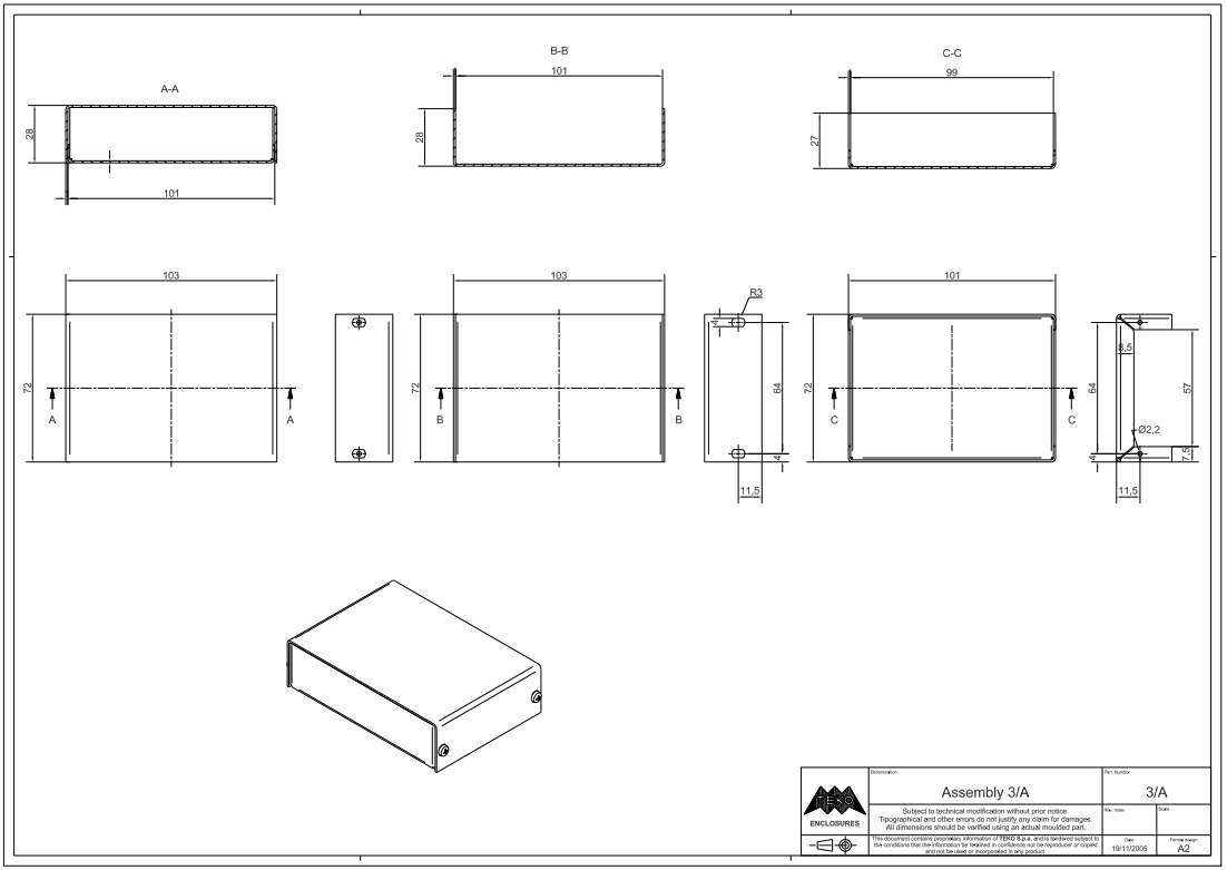 Alumīnja korpuss "AL BOX", 72x103x28mm