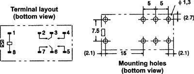 Relejs DC6V, DPDT, 2x5A/250VDC, 2x5A/30VDC, 68Ω(88.2mA), divi kontakti uz pārslēgšanu, 29x13x25.5mm, OMRON