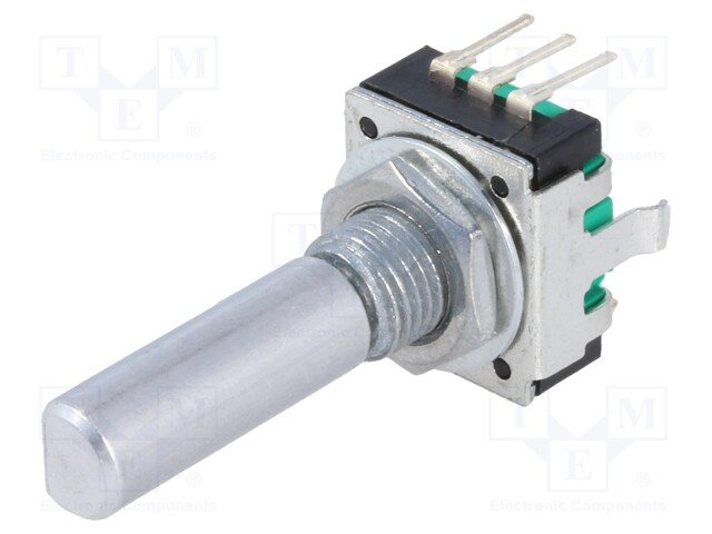 Enkoders, 24imp/revol., 12.5x13.4mm, L=25mm, metāla rokturis D=6mm, D-profils, vertīkals, ar spiedpogu