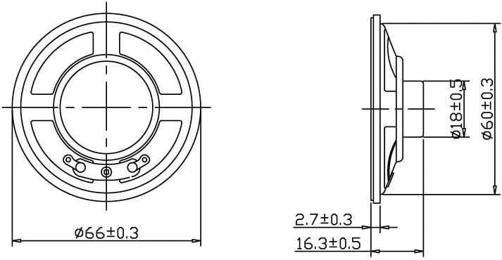Dinamiks mylar Ø66x16.3mm, 0.5/1.0W, 8R, 89dB