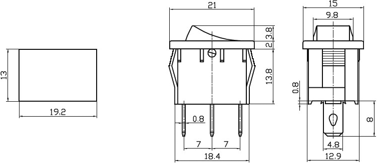 Taustiņslēdzis SPST, ON-OFF, 3A/250VAC, 18.8x12.9x13.8mm, (--O), baltā krasa, ar fiksāciju