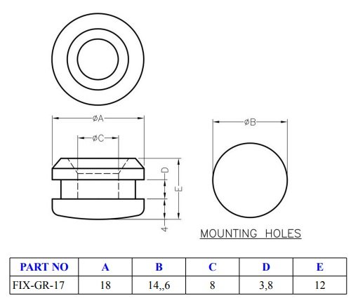 Kabeļu ievade gumijas d=8/D=14.6/h=3.8mm