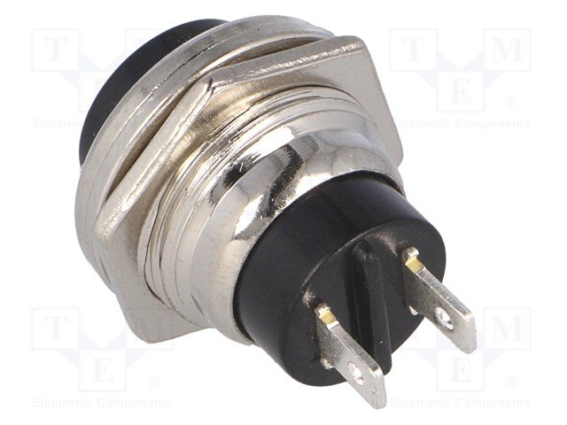 Poga SPST-NO, OFF-(ON), 1A/250VAC, Ø16mm*25mm, melna, bez fiksacijas