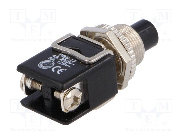 Poga SPST-NO, OFF-(ON), 1A/250VAC, M12, melns, bez fiksacijas