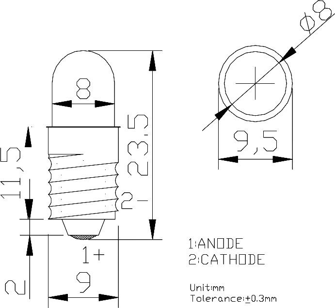Spuldze, 12V, 20mA, E10, LED, 30°