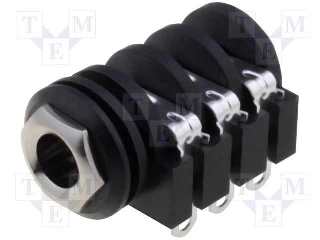 6.35mm ligzda, stereo, plastmasas, vadam, skrūvejamas šasijai M9, plastmasu uzgrieznis sudrabota, 2 x on/off, AMPHENOL