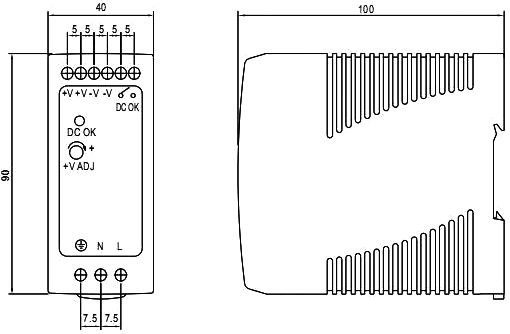 Barošanas avots, 12V, 5A, 60W, 85÷264VAC, DIN sliedei, Mean Well