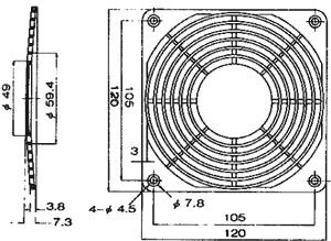 Aizsardzības režģis ventilatoram, 120x120mm, plastmasas