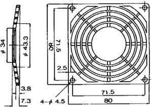 Aizsardzības režģis ventilatoram, 80x80mm, plastmasas