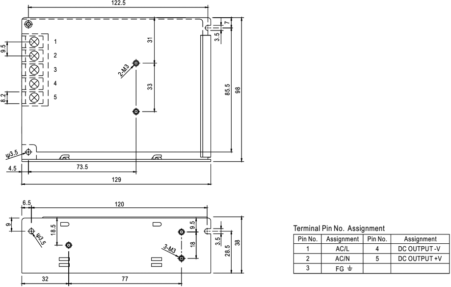 Barošanas bloks 220V=>24V(21.6...28.8VDC), 3.2A, 76.8W, 129x97x38mm, 0.41kg, modulis