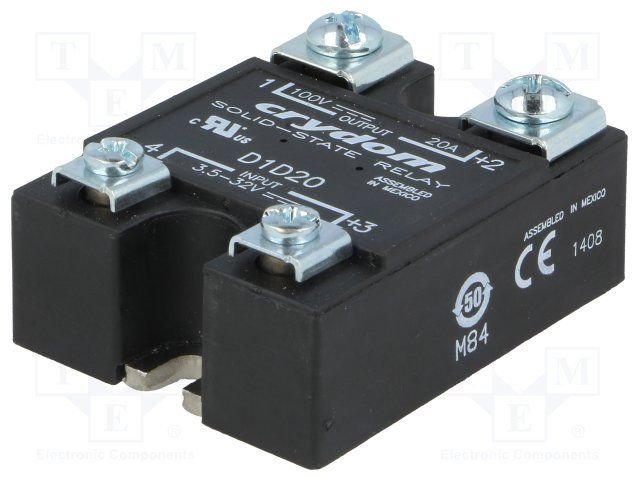 D1D20 Pusvadītāju relejs, Ubar=3.5÷32VDC, 20A; Ukom=1÷100VDC, 44.5x57.3x22.6mm, Pēc iepriekšēja pasūtījuma