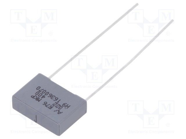 22nF/400VDC, 250VAC, ±5%, polipropilēns kondensātors 10mm, 13x4x9mm, KEMET