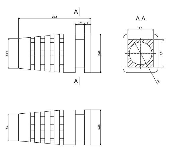 Kabeļu ievade, amortizators, Dvad=7mm, L=22.60mm