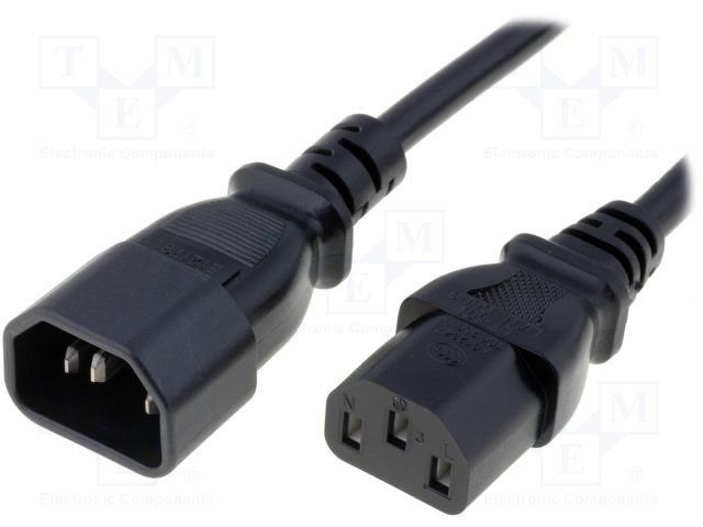 Komputers/monitors,  IEC C13 mama/ IEC C14 papa, vads, 220V, 3x0.75 m², 0.5m, melns