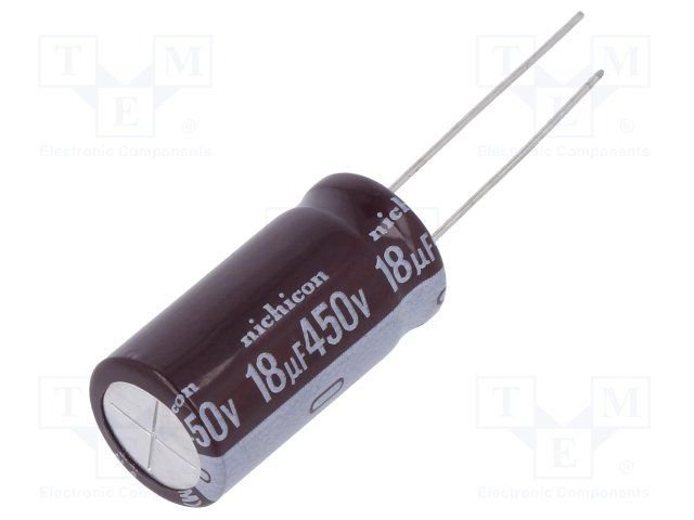 18/450V 105C, Ø12.5x25mm, ±20%, Kondensators elektrolītisks, 5000h, NICHICON