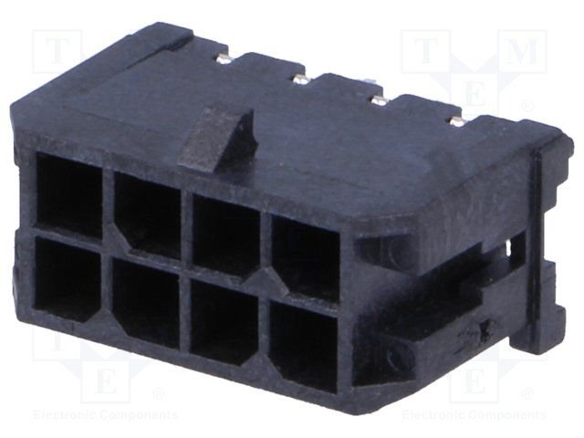 8pin(2x4), MicroFit, "mama/THT", šasijai, solis=3x3mm, 5A, taisns