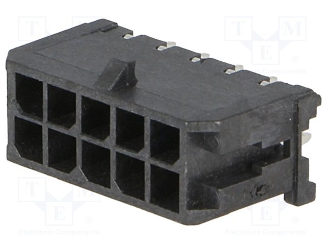 10pin(2x5), MicroFit, "mama/THT", šasijai, solis=3x3mm, 5A, taisns