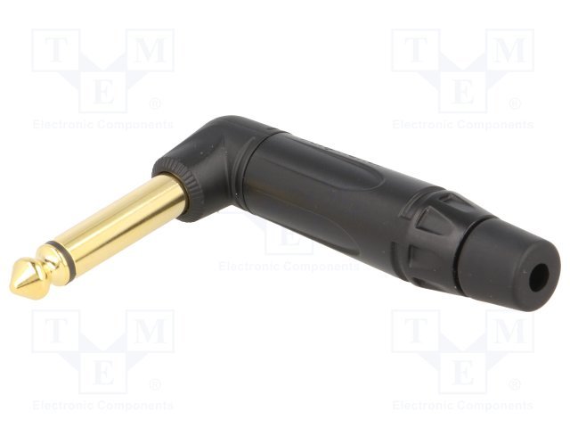 6.35mm štekers, mono, metālisks, uz vadu, ar amortizatoru, apzelts/melns, leņkisks, AMPHENOL