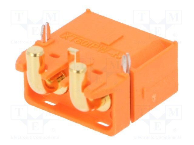 3Pin, XT60, "papa", 500V, 30A, lodejama PCB, oranžs, leņķisks