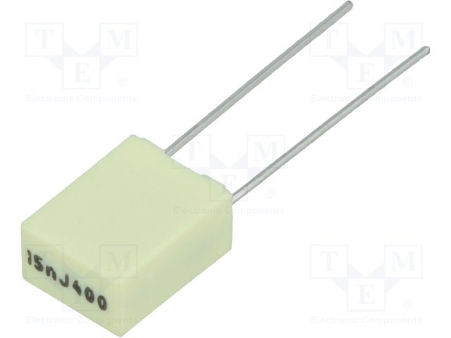 15nF/400VDC, 200VAC, ±5%, poliesteru kondensātors 5mm, 7.2x4.5x9.5mm, KEMET