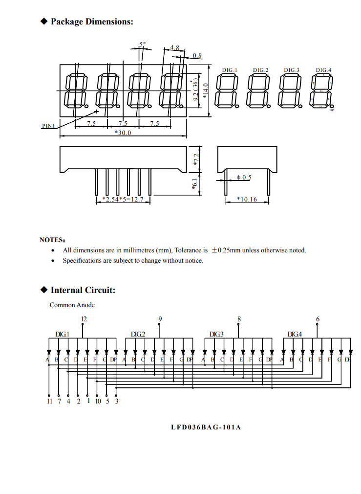 7LED indikators, ceturtkāršs, 9.14mm, 14x30mm, 4.6mcd, kopējs anods, zaļš
