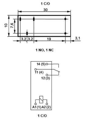 Relejs DC48V, SPDT, 8A/250VAC, 8A/24VDC, 8kΩ(6mA), viens kontakts uz pārslēgšanu, 30x10x16.2mm, RELPOL