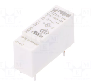 Relejs DC18V, SPST-NO, 8A/250VAC, 8A/24VDC, 1.5kΩ(12mA), viens kontakts uz saslēgšanu, 30x10x16.2mm, RELPOL