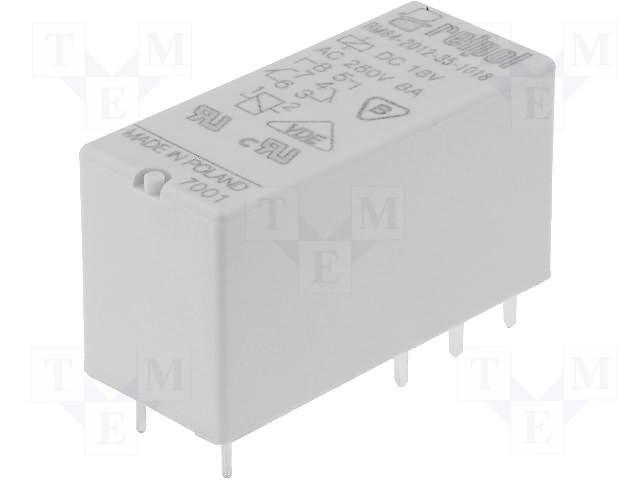 Relejs DC18V, DPDT, 2x8A/250VAC, 2x8A/24VDC, 710Ω(25mA), IP67, divi kontakti uz pārslēgšanu, 29x12.7x15.7mm, RELPOL